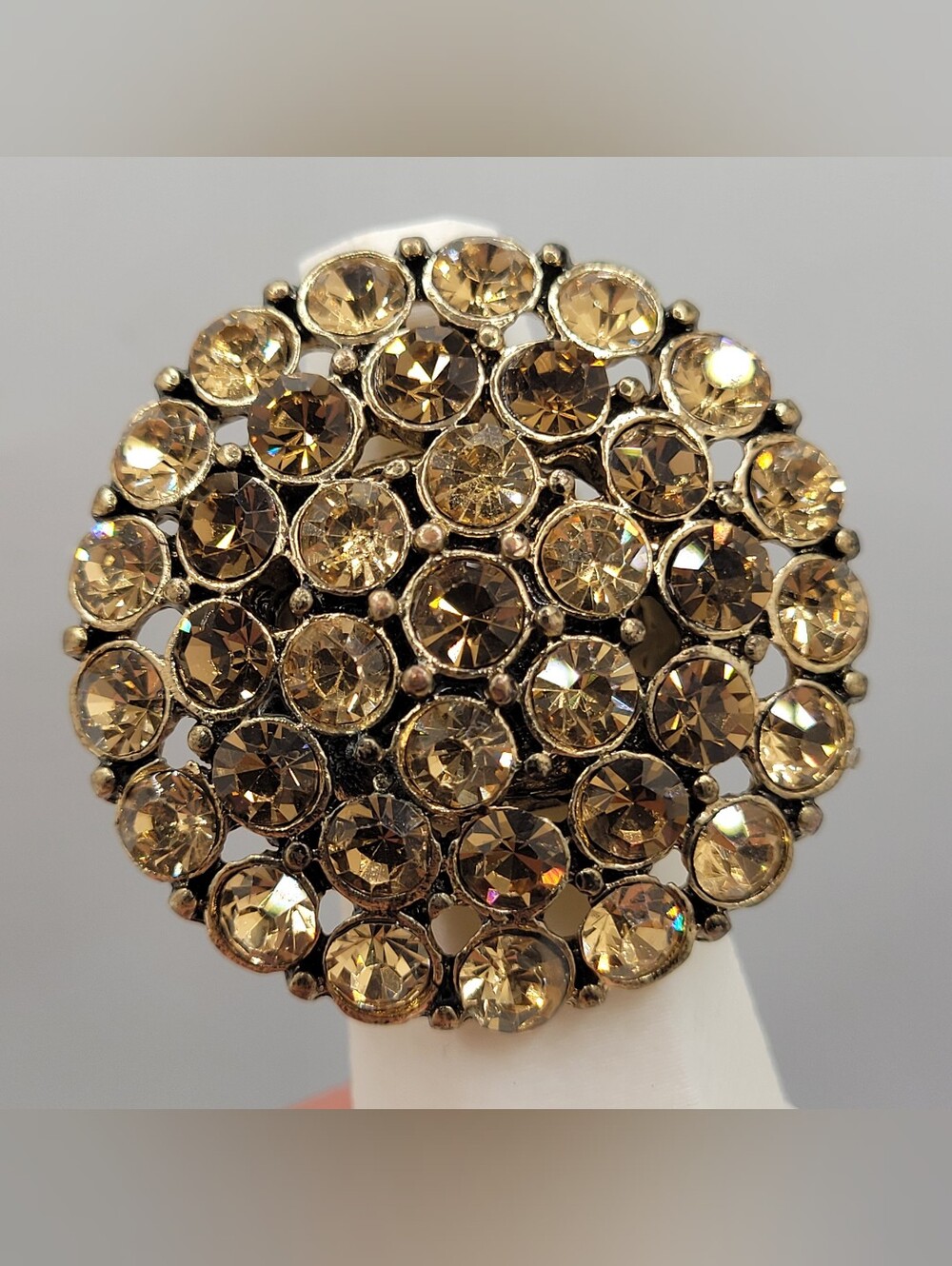 Gold-Tone Champagne Crystal Cluster Adjustable Ring